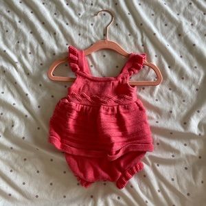 Janie and Jack Baby Girl Coral Pink Crochet onesie - the cutest! Size 3-6 months